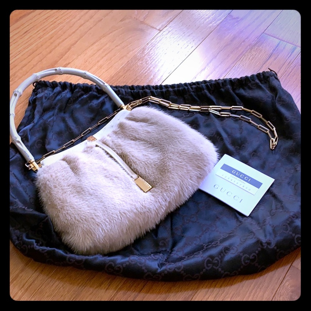 Gucci beige Fox Fur Clutch Bag